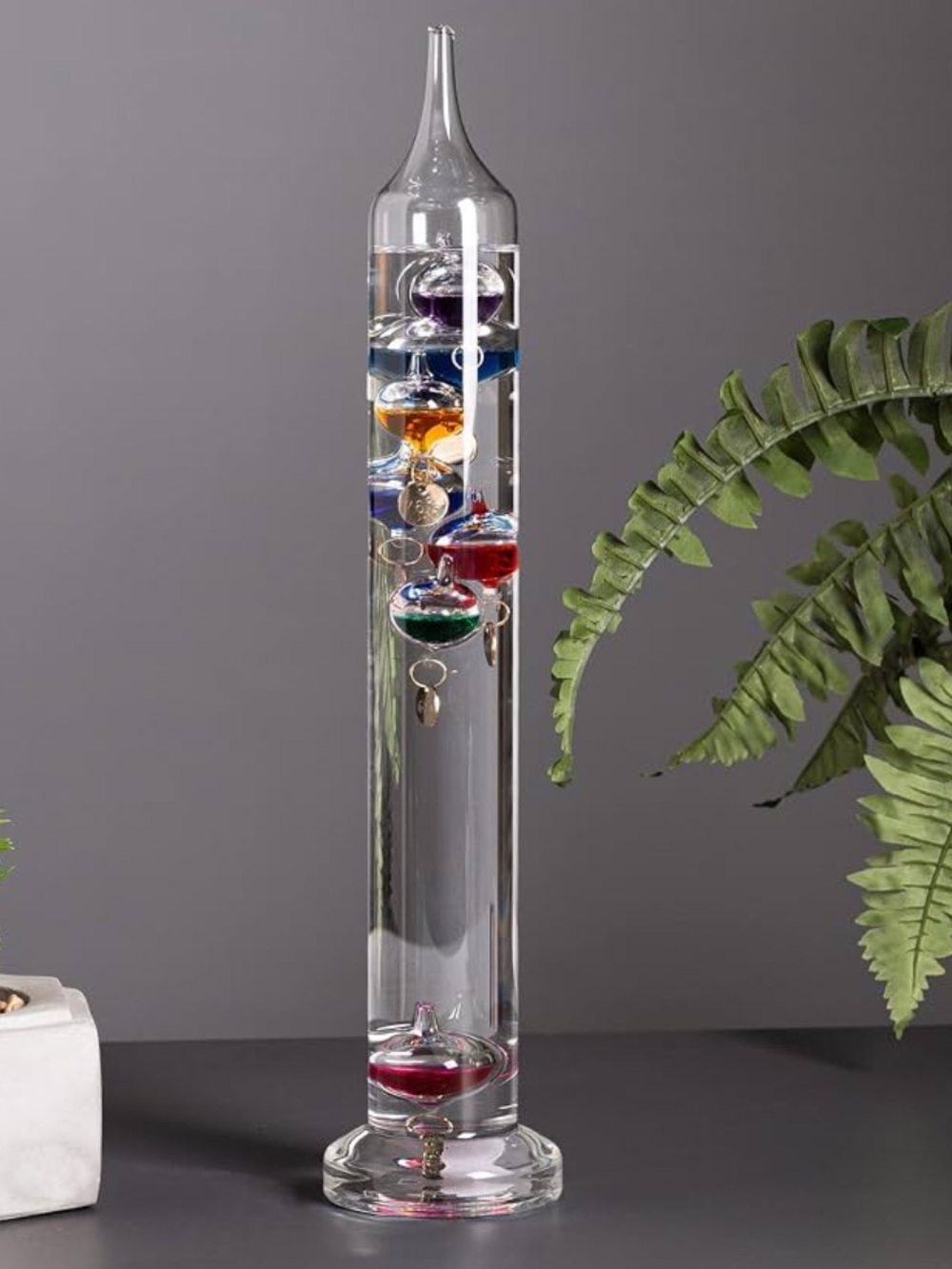 Clear Glass Galileo Thermometer with Multicolor Floating Spheres